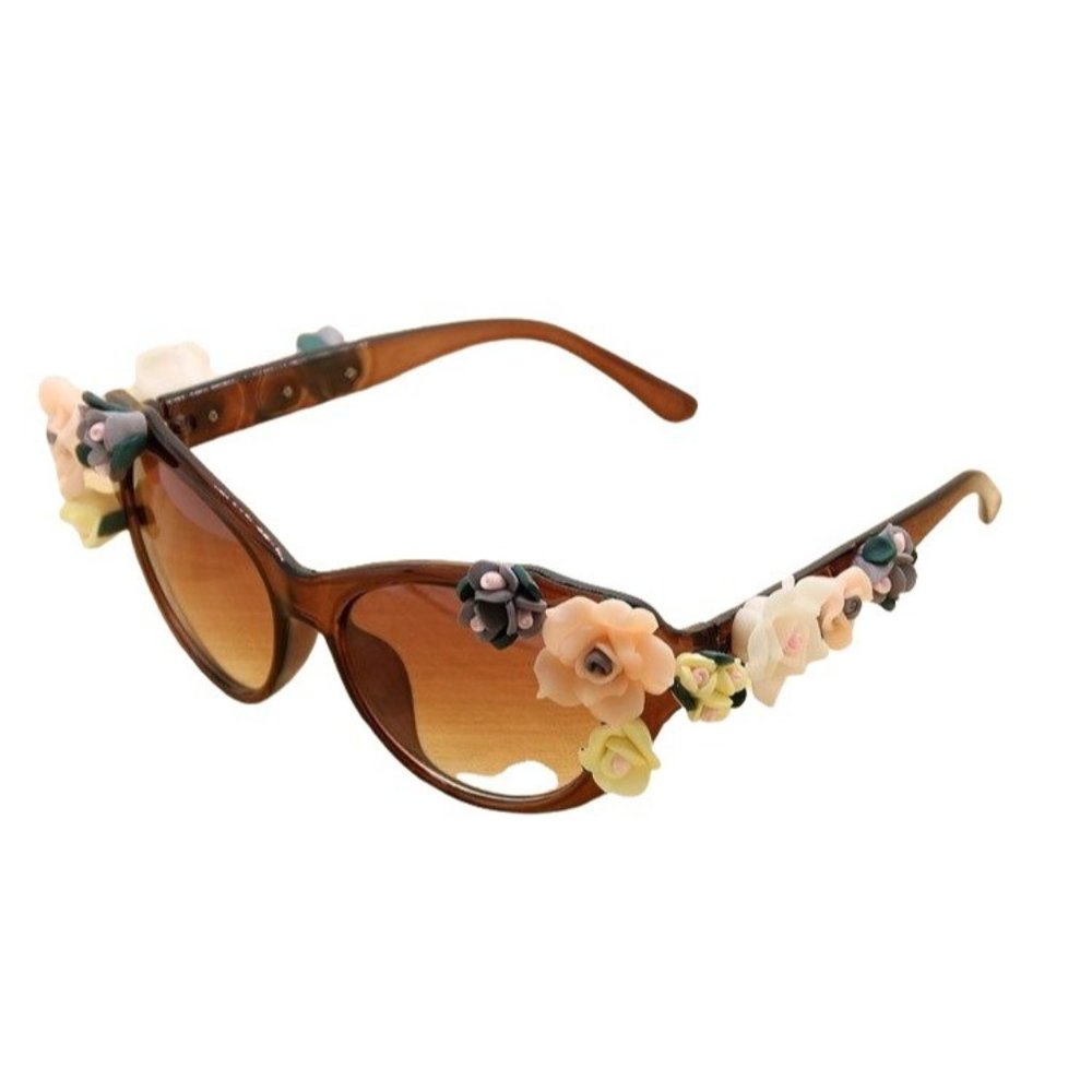 Handmade Tortoiseshell Colored Flower Cat Eye Festival Sunglasses